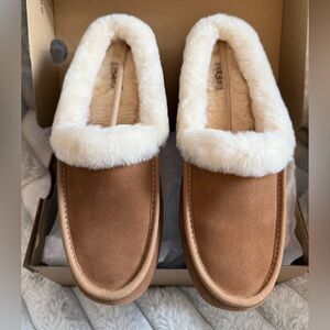 UGG Tan Slippers with Plush Cream Lining